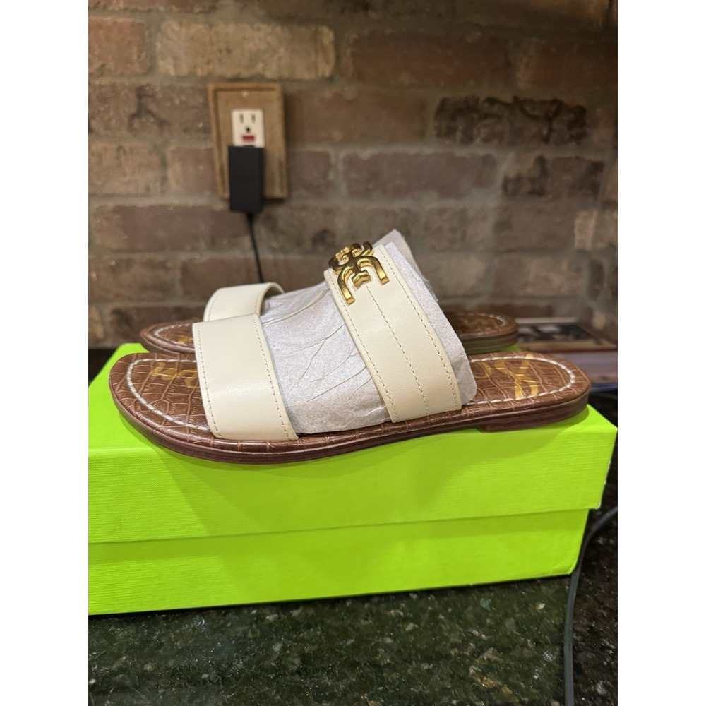 Sam Edelman Women's Gilles Flat Sandal Ivory Leather Size 8.5 Slide - Picture 3 of 13